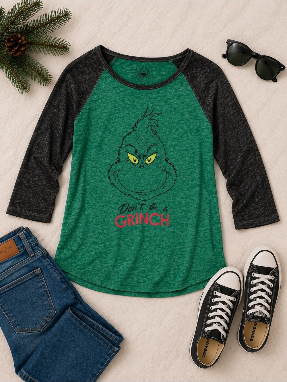 Kids Green Raglan 'Don't Be a Grinch' Tee